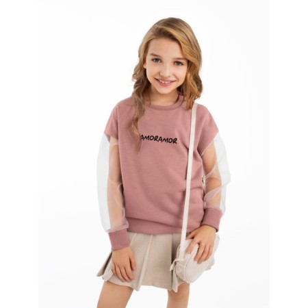 Свитшот для девочки Amarobaby Crystal, рост 128 см, цвет пудровый-17