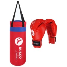 Boxing set for beginners ruscosport: bag, gloves, 6 ounces, red color
