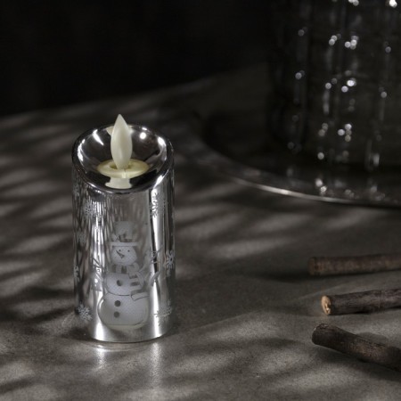LED figure "Silver candle with a snowman" 5 × 9 × 5 cm, plastic, batteries AG13x3, glow warm white-1