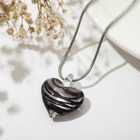 Pendant "Heart" marmalade, the color is transparent-black in silver, 40 cm-1