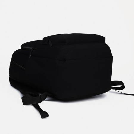 Youth backpack from textiles, 2 parts on lightning, 3 pockets, black color-4