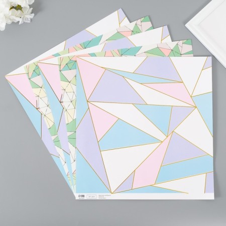 Scrapbooking paper bilateral gold "triangles" density 180 grams set 5 pcs 30.5x32 cm-1