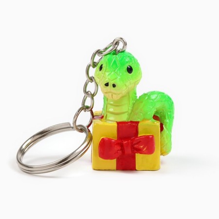 New Year keychain for keys, voluminous "New Year: Snake in Gift" 2.7 x 8.5 cm-1