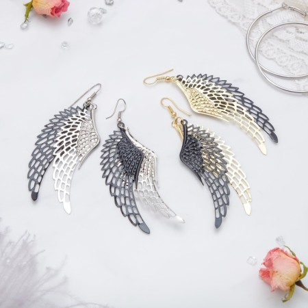Hanging earrings "Angel's Wings", color mix, 9 cm-1