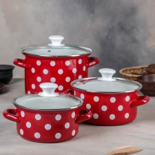Набор кастрюль «Белый горох», 3 предмета: 1,9 л, 2,5 л, 5 л, стеклянные крышки, индукция