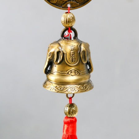 Bell Metal "Elephants on the coin, elephants on the bell" Red node of happiness 5x4x48 cm-2