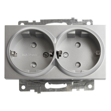2-seater socket with a protective curtain s/h, 250v, 16a, series of Katrin, GLS16-7114-03, silver