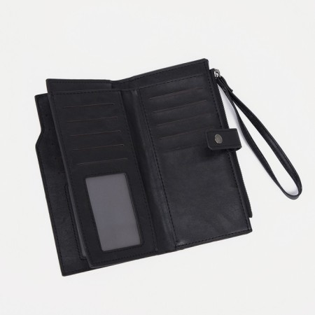 Men's purse on the button, a department for bills, for maps, for coins, black color-4