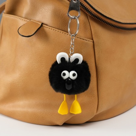 Fluffy on the ring "Bright -eyed raven" black 9.5x6x6 cm