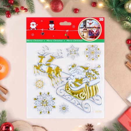 Stickers on the windows "New Year" deer, Santa Claus, 24 x 19 cm-1