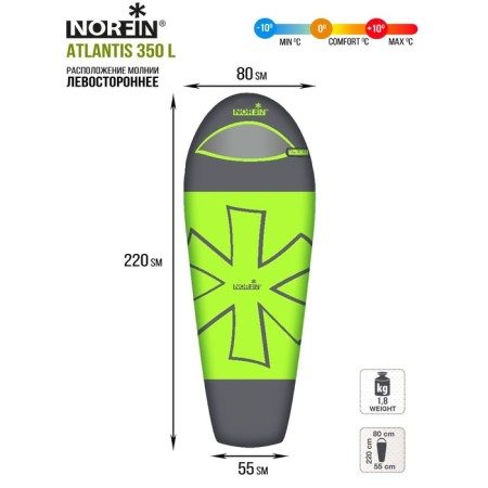 Sleeping bag Norfin Atlantis 350, cocoon, 1 layer, left, 220x80 cm, 0 ° C-2