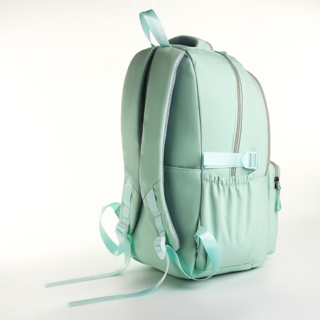School backpack from textiles on lightning, 7 pockets, green color-3
