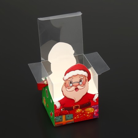 New Year. Box a gift New Year's folding PVC with handles, "Santa and Rudolf", 9 x 9 x 9.5 cm.-3