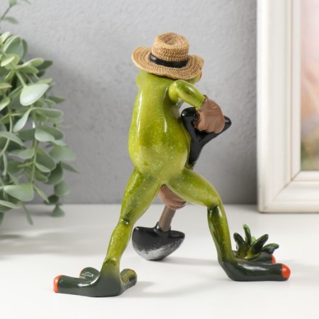 Souvenir Polystone Lac "frog with a shovel, in a straw hat" 10x15x15.5 cm-2