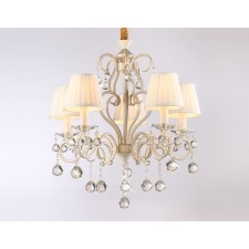 Suspended chandelier with lampshades and crystal Ambrella Light, TraDitional, TR4560, 5HE14, beige color, gold