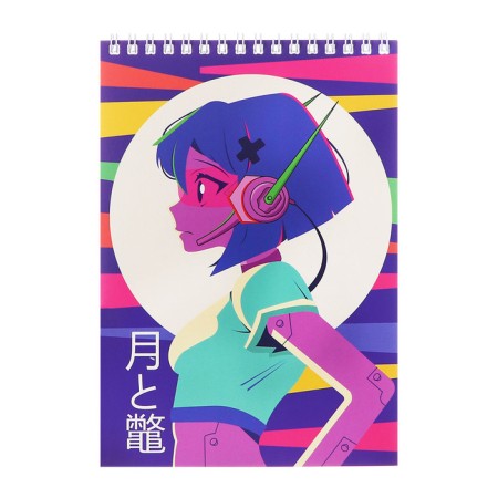 Notepad A5, 40 sheets in a cage on the crest "Girl Robot", cover coated cardboard, offset block