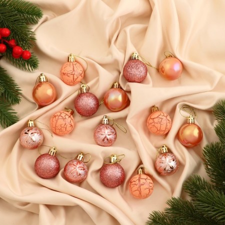 Set of balls Plastic D-4 cm, 16 pcs "Melody" Pattering Cod, Pink Orange