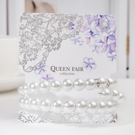 Bracelet-spring "Sea pearl" 3 rows, white color in silver, l = 7 cm-1