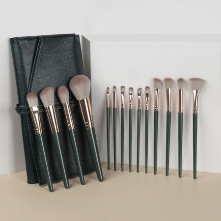 A set of makeup brushes "Lillian", 14 items, a case on the ties, the color is green/gray-3