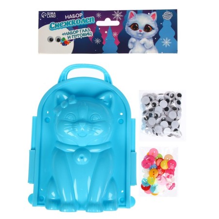 Snow-skies-sandpole "cat" + eyes and buttons, Mix colors, for the New Year-5