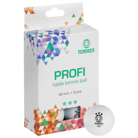 Torres Profi table tennis ball, 3 stars, 40 mm, 6 pcs., White color