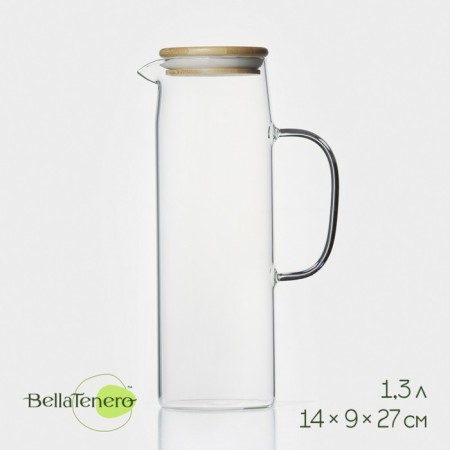 Glass jug with a bamboo cover Bellatenero "Eco", 1.3 l, 14 × 9 × 27 cm
