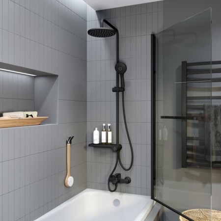 Shower system IDDIS RAY, with the upper watering can, black matte-1