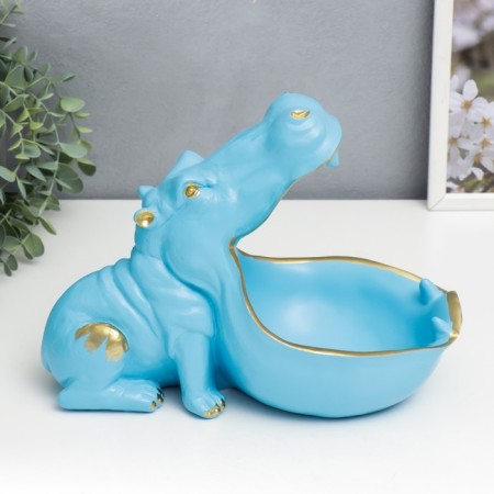 Souvenir Polystone stand "Blue Hippo" 22x16.5x30 cm-1