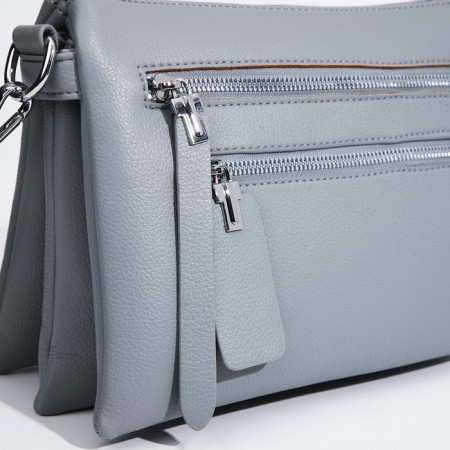 Cross-Bodi Bag on a zipper, 3 external pockets, the color of a gray-blue-3