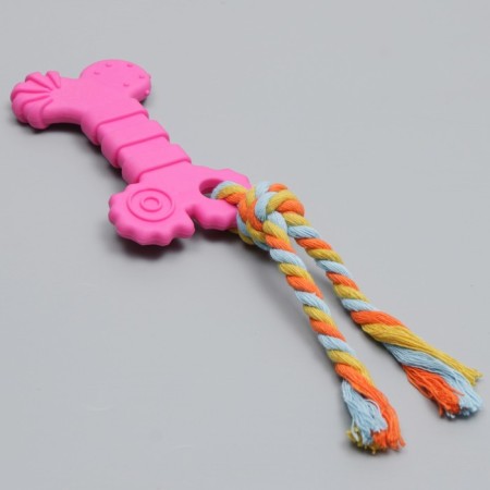 Chewing toy with a rope "bone with a tail", pink-2