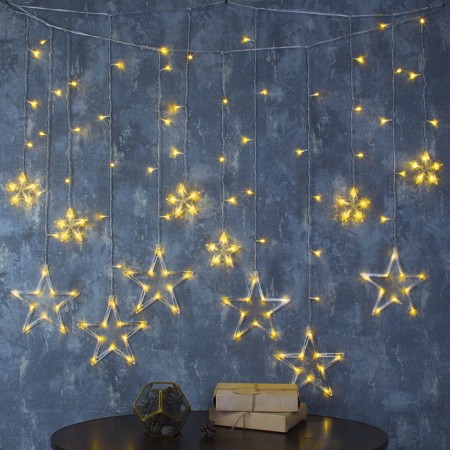 Garland "fringe" 2.4 × 0.9 m with nozzles "Stars", IP20, Transparent thread, 138 LED, glow warm white, 8 modes, 220 V