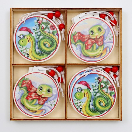 New Year! Set of suspensions in a wooden gift package, 12 pcs.-2