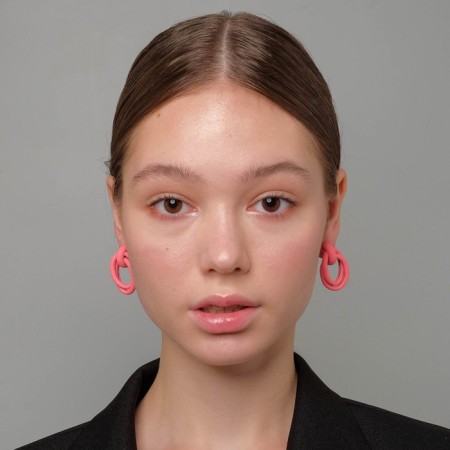 Earrings Metal "Botthega" two ovals, pink color-2