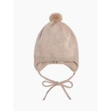 A cap on ties with a pompom Children's Amarobaby Pure Love Cutie, with a lining, size 42-44 cm, beige color