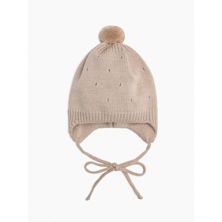 A cap on ties with a pompom Children's Amarobaby Pure Love Cutie, with a lining, size 42-44 cm, beige color