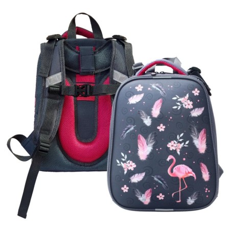 School backpack 38 x 30 x 16 cm, ergonomic back, stavia "flamingo" multicolor/gray