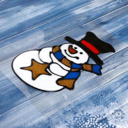 Stick on glass "A snowman in a striped scarf with a star" 9.5x15 cm-1