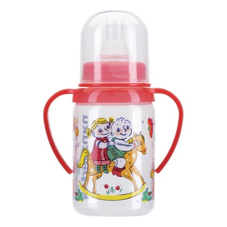 A bottle for feeding with handles and silicone bowl of milk, 125 ml, mix-6