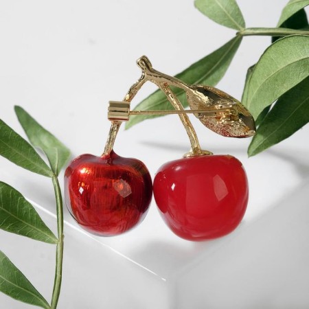 Brooch "Cherry" with a bone, the color is red-green in gold-1
