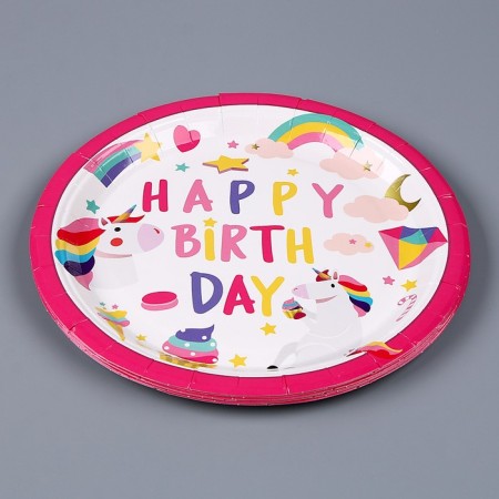 Paper plate “Happy Birthday”, unicorn, in a set of 6 pcs.-1