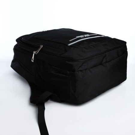 Youth backpack from textiles, 2 parts with lightning, 4 pockets, black/blue color-4