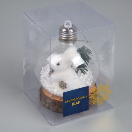 Christmas ball "Bunny with a Christmas tree", batteries, 1 LED, glow warm white-3