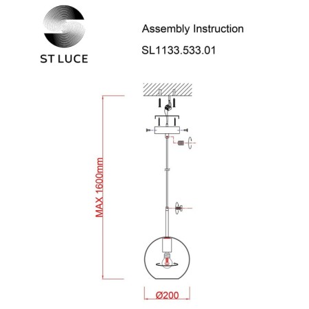 Suspension lamp ST LUCE. SL1133.533.01. Bopone. 1x40 watts, E27, 20x20 cm, brass color-6