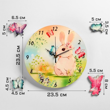 Wall clock, series: children's "bunny", discrete move, d-23.5 cm-1