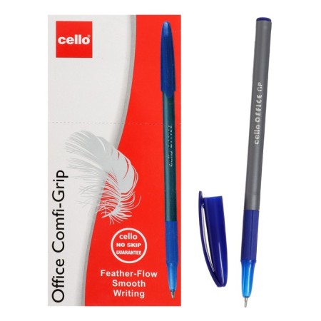 Ballic handle Cello Office Grip, node 0.7 mm, rubber emphasis, blue ink, Gray body.-4