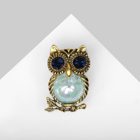 Brooch "owl" ball, color blue-blue in black gold