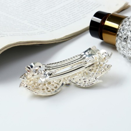 Hair hair clip "Helayed" bow, 9 cm, silver-white-1