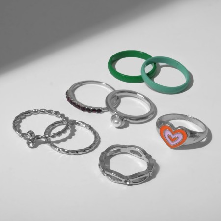 Ring set 8 pieces "Dream" heart, color with silver, size mix-2