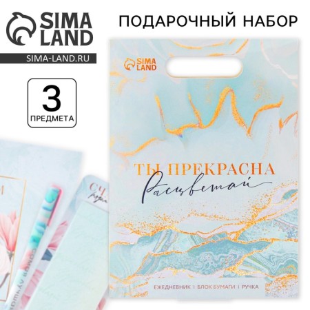 Gift set Diary, stickers and pen "You are beautiful"
