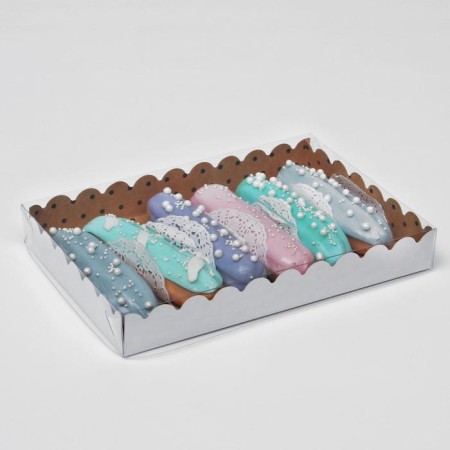 Box for cookies with PVC lid "peas", craft, 22 x 15 x 3 cm
